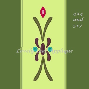 May include: An embroidery design in green and brown with a red, white and blue centre. The design is 4x4 and 5x7 inches. Lovely Leaf Applique.