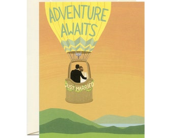 Just Married Hot Air Balloon Wedding Card - "Adventure Awaits" - ID: WED111