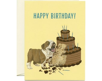 Tarjeta de cumpleaños de Bulldog Cake - "¡Feliz cumpleaños!" - ID: BIR030