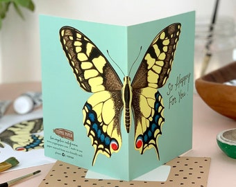 Swallowtail Butterfly Congratulations Card - "So Happy For You!" - ID: CON268