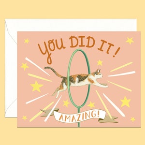 Cat Hoop Congrats Card - "You Did It! Amazing!" - ID: CON305