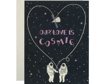 Tarjeta de amor de astronautas espaciales - "Nuestro amor es cósmico" - ID: LOV136