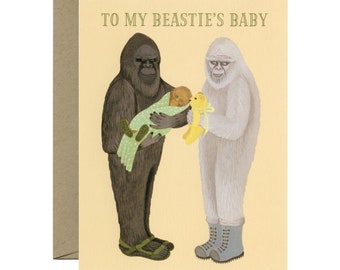 Bigfoot & Yeti New Baby Card - "To My Beastie's Baby" - ID: BAB143