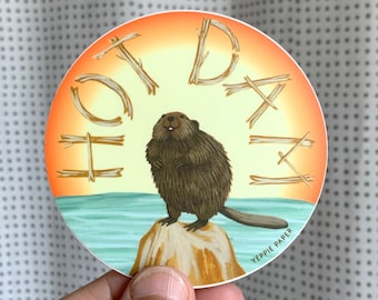 Cute Beaver Die Cut Matte Vinyl Sticker - "Hot Dam" - ID: STK316