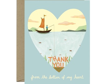 Fishing Boat Bottom of Heart Thank You Card - "Thank You from the Bottom of my Heart" - ID: TY266