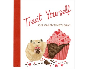 Hamster Valentine Card - "Treat Yourself on Valentine's Day!" - ID: VAL308
