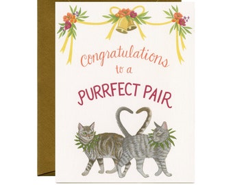 Cats in Love Wedding Card  - "Congratulations to a Purrfect Pair" - ID: WED217