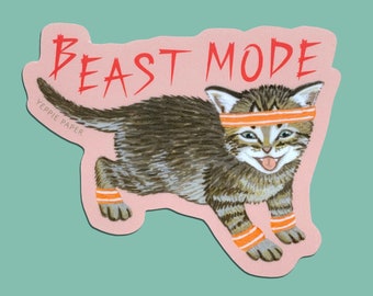 Beast Mode Kitten Die Cut Matte Vinyl Sticker - "Beast Mode" - ID: STK302