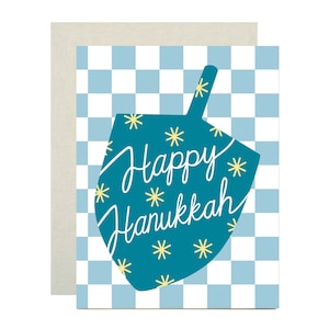 Hanukkah Dreidel Checkered Holiday Card - "Happy Hanukkah" - ID: HOL284