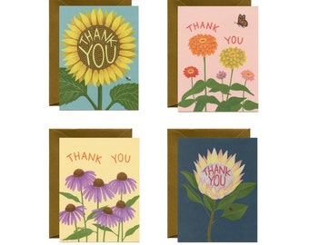 Pretty Flowers Thank You Cards - Variety Boxed Set of 8 Cards and Envelopes - ID: TYBOX002