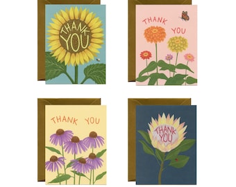 Pretty Flowers Thank You Cards - Variety Boxed Set of 8 Cards and Envelopes - ID: TYBOX002