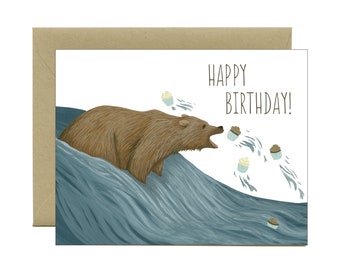 Grizzly Bear Cupcakes Birthday Card - "Happy Birthday" - ID: BIR052