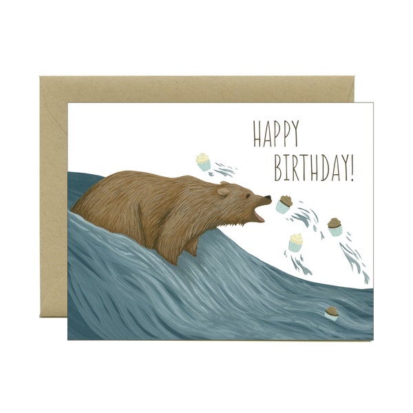 Grizzly Bear Cupcakes Birthday Card - "Happy Birthday" - ID: BIR052