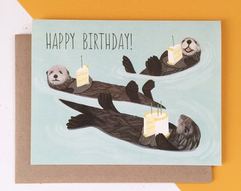 Carte Danniversaire Des Loutres De Mer Joyeux Etsy Canada