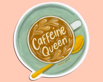 Coffee Die Cut Matte Vinyl Sticker - "Caffeine Queen" - ID: STK345