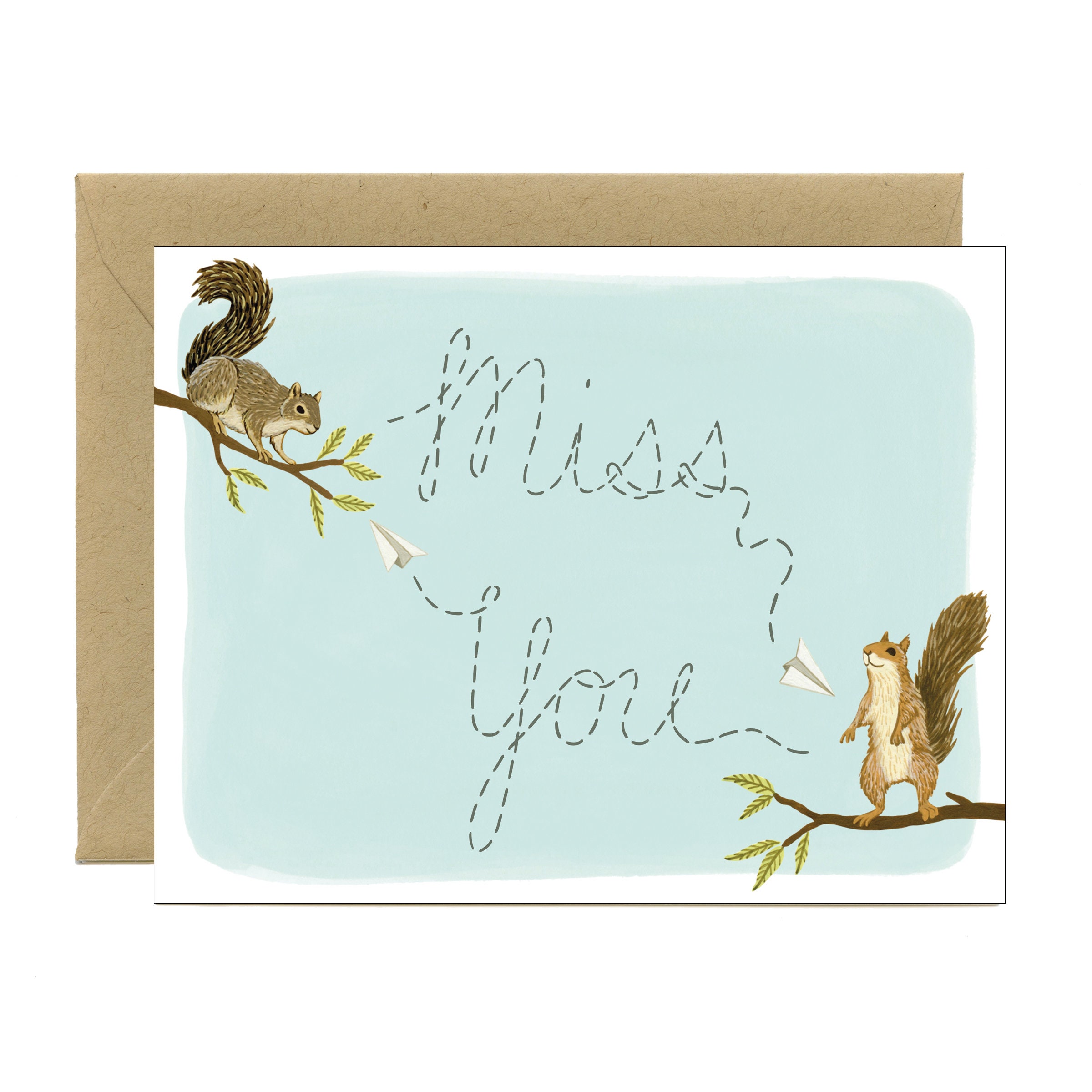 Paper Airplane Squirrels Card - 