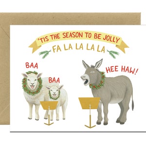 Sheep & Donkey Christmas Carolers - " Tis The Season To Be Jolly Fa La La La La Baa Baa Hee Haw!" - ID: HOL129