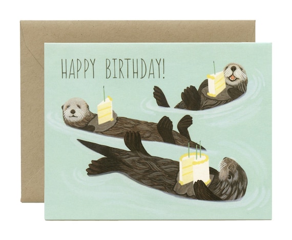 Carte Danniversaire Sea Otters Joyeux Anniversaire Etsy Carte Danniversaire Sea Otters Joyeux Anniversaire Etsy