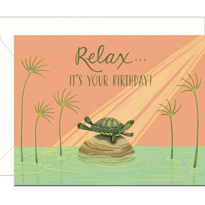 Relaxing Sunbathing Turtle Birthday Card  - &quot;Relax... It&#39;s Your Birthday!&quot; - ID: BIR208