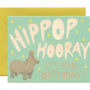 Hippo Birthday Card - "Hippop Hooray It's Your Birthday!" - ID: BIR066