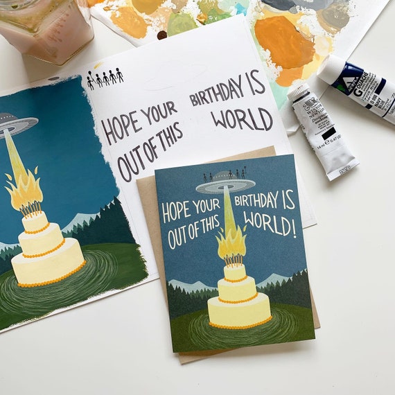 Out of this World Alien Birthday Cake Card Out of this World Alien Birthday Cake Card