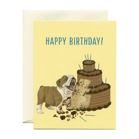 Bulldog Cake Birthday Card Happy Birthday Id Etsy