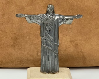 Christ The Redeemer sculpture  ,Inspired by Christ the Redeemer on Rio De Janeiro Brazil- 925 Sterling Silver - Jewelry Handmade in U.S.A.