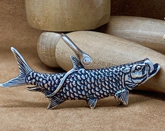 Sterling Silver Tarpon Pendant - Tarpon Fish with Open Mouth -Nautical Pendant - Gift for Father or Fisherman - Handmade in U.S.A.