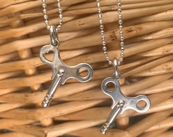 Pair of Wind-up Key Pendants- Heart Shape Wind-up Key Pendant- Music Box Keys - Handmade in the USA - 925 Sterling Silver