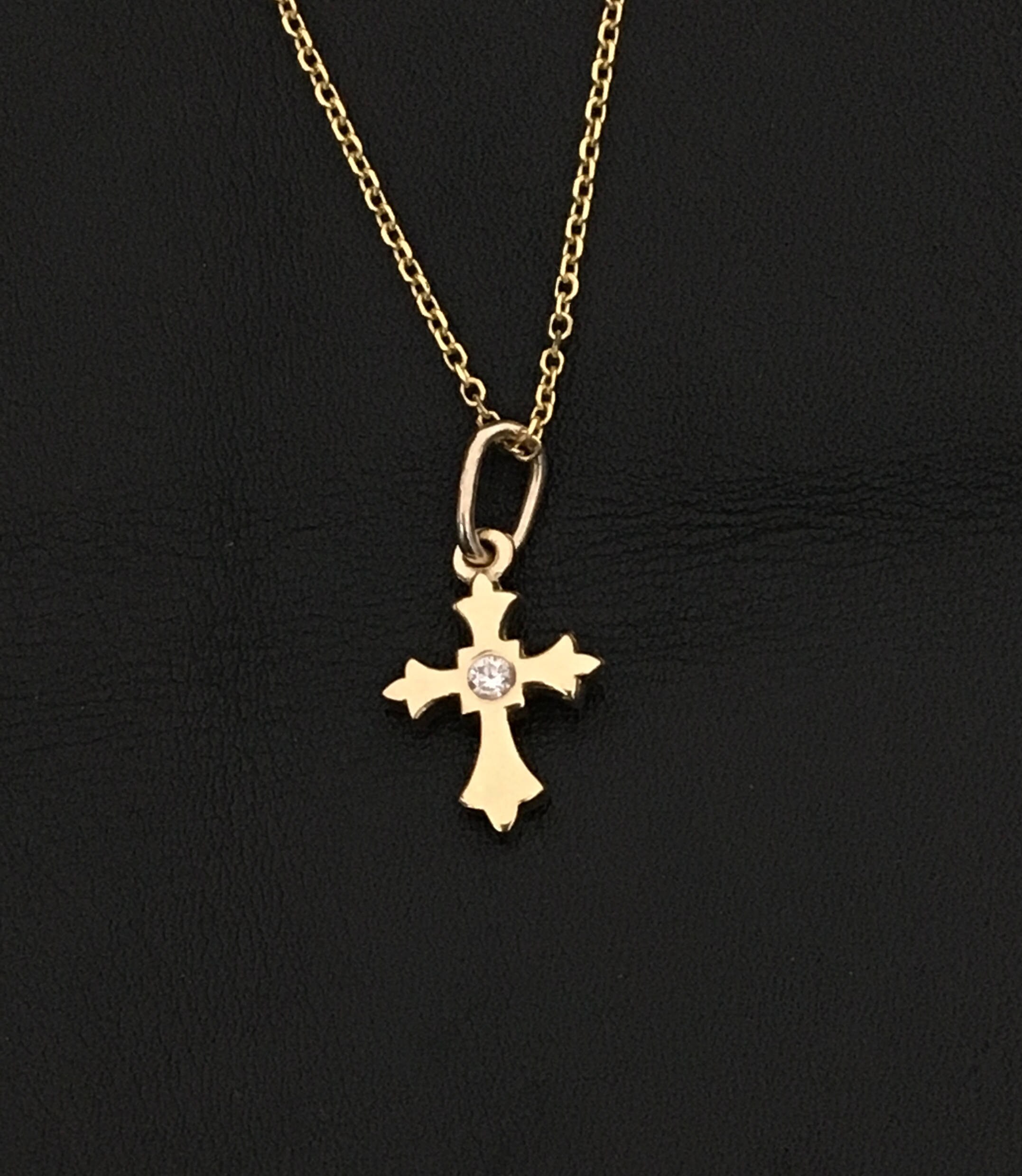 Tiny Cross Pendant Charm with a Diamond. 14k Solid Yellow | Etsy