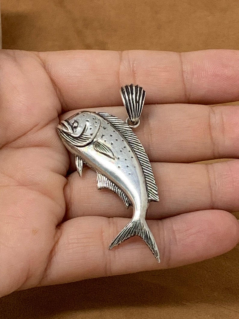Nautical Jewelry. Mahi Mahi Fish Pendant Sterling Silver Mahi Dolphin Pendant Dorado Fish Pendant