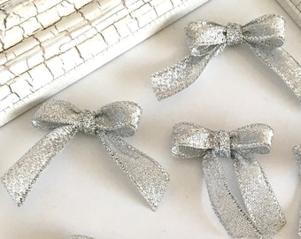 Mini Lurex Ribbon Bows, Small Bow Appliques, Craft Supplies (10-50 pcs)
