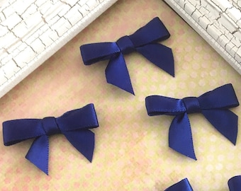 50 pcs Navy Mini Satin Ribbon Bows, Craft Embellishments, Card Making Supplies.