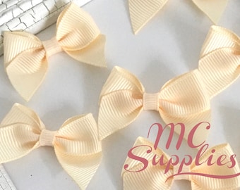 10 pcs,Baby shower bows,mini ribbon bows,mini fabric bows,ivory bows,craft bows,bows for favors,scrapbooking bows,embellished bows,132