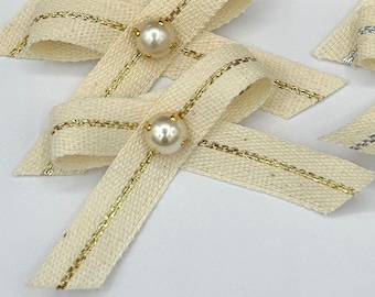 10 pcs,Wedding bows,mini ribbon bows,mini fabric bows,ivory bows,craft bows,bows for favors,scrapbooking bows,embellished bows,132