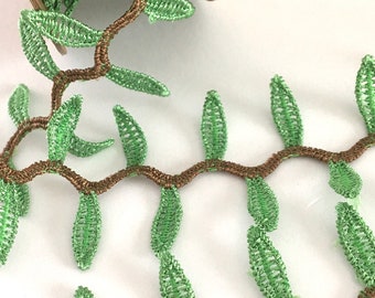 5 yds,Green leaves,leaves ribbon,leaf trim,leaves trim,card making trim,crocheted leaves,embellish trim,scrapbooking leaves,188