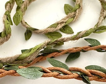 5 yds,Leaves trim,leaf trim,fabric leaves,jute trim,embellished leaves,wax cord leaf trim,decorative trim,trim,scrapbooking trim,188