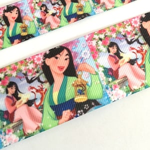 2 yds,Mulan ribbon,princess ribbon,Fa Mulan ribbon,cartoon ribbon,ribbon by the yard,ribbon for bows,grosgrain ribbon,fabric ribbon,60