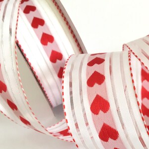 Heart ribbon,fabric ribbon,organza ribbon,red ribbon,pink ribbon,Valentines  ribbon,ribbon for bows,ribbon for crafts,sewing ribbon.