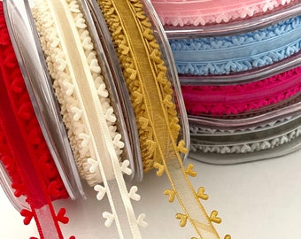 2-21 yds,Heart ribbon,fabric ribbon,organza ribbon,white ribbon,sheer ribbon,Valentines ribbon,ribbon for bows,ribbon for crafts.
