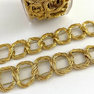 Metallic Gold Chain Trim, 3/4" Decorative Ribbon for Sewing, Jewelry Making and Craft Embellishments