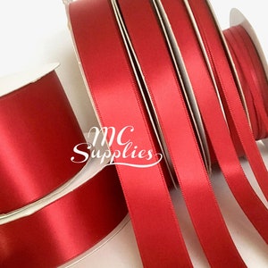 Red Ribbon, Double Faced Satin Ribbon, Widths Available: 1 1/2, 1