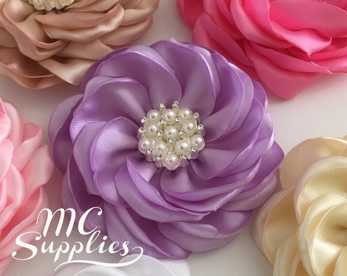 Pink Ribbon Flowers Appliquesatin Flower Appliqueheadband Etsy