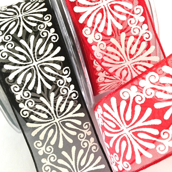 Organza ribbon,wired ribbon,sheer ribbon,printed ribbon,craft ribbon,ribbon for bows,embellished ribbon,black ribbon,scrapbooking ribbon.