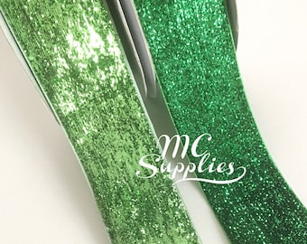 Green glitter ribbon,velvet ribbon,fabric ribbon,craft ribbon,ribbon for bows,ribbon by the yard,ribbon for crafts,scrapbooking ribbon.