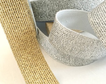 Gold elastic,flat Elastic,garter elastic,waistband elastic,elastic for crafts,sparkly elastic,silver elastic trim.