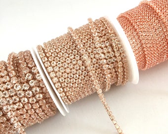 Rose gold chain,rhinestone chain,rhinestone trim,chain rhinestones,wedding rhinestone,rhinestone cup chain,rhinestone by the yard.