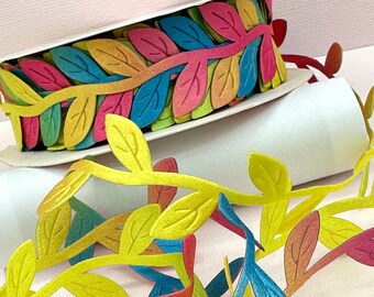 Rainbow leaves trim,leaves ribbon,fabric leaves,leaves trim,colorful leaves,card making leaves,decorative leaves,scrapbooking leaves,188