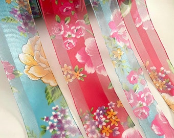 Wired Sheer Floral Organza Ribbon, Hair Bows, Wedding Decor, Craft Supplies.
