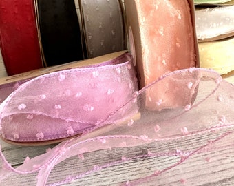 3 yds,Organza ribbon,polka dots ribbon,wired ribbon,fabric ribbon,ribbon by the yard,ribbon for bows,sewing ribbon,ribbon,gift wrap ribbon.